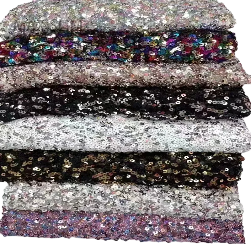 

5MM Slightly Stretchy Mesh Embroidery Sequin Fabric DIY Sewing Design Dress Short Skirt Suspender Nightclub Materials Wide：110CM