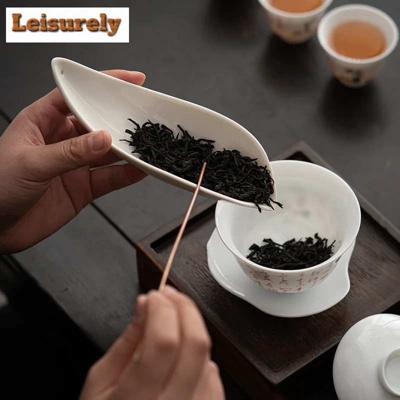 Dehua White Porcelain Lotus Tea Scoop Zen Tea Leaf Container Shovel Chahe Household Appreciation Ladle White Tea Tableware Gift