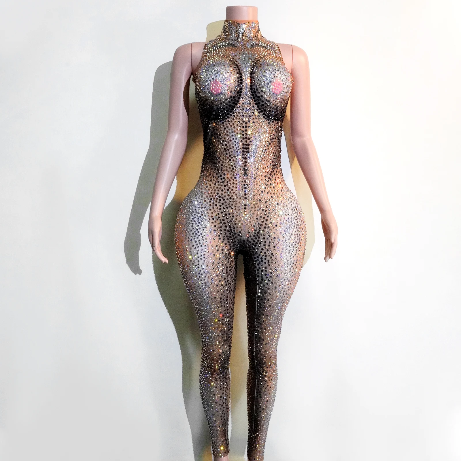 반짝이는 풀 라인스톤 점프수트 파티 생일 롬퍼 여성 섹시 퍼포먼스 의상 나이트클럽 의상 클럽 쇼 무대 의상