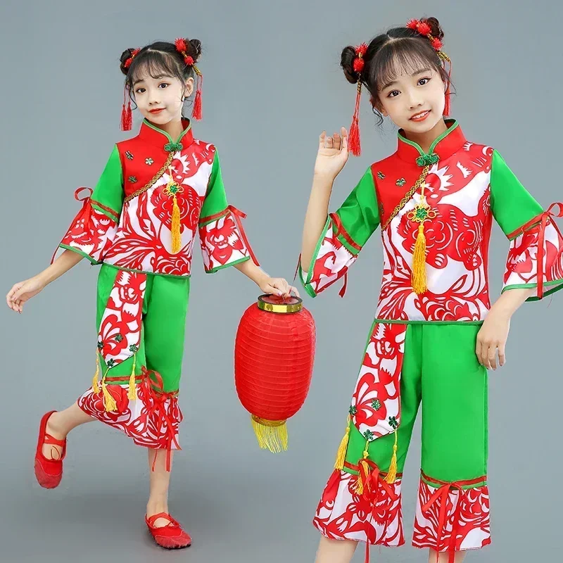 Traditional Chinese Folk Dance Costume Girls Yangko Dance Hanfu Classical National Yangko Stage Clothing Fan Dance Performance