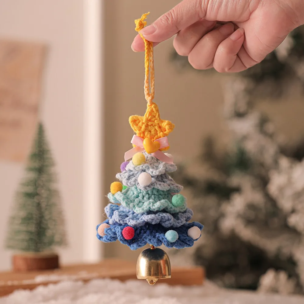 Saco charme macio natal chaveiro dos desenhos animados colorido árvore de natal pingente sino estrela gradiente malha ornamentos casal