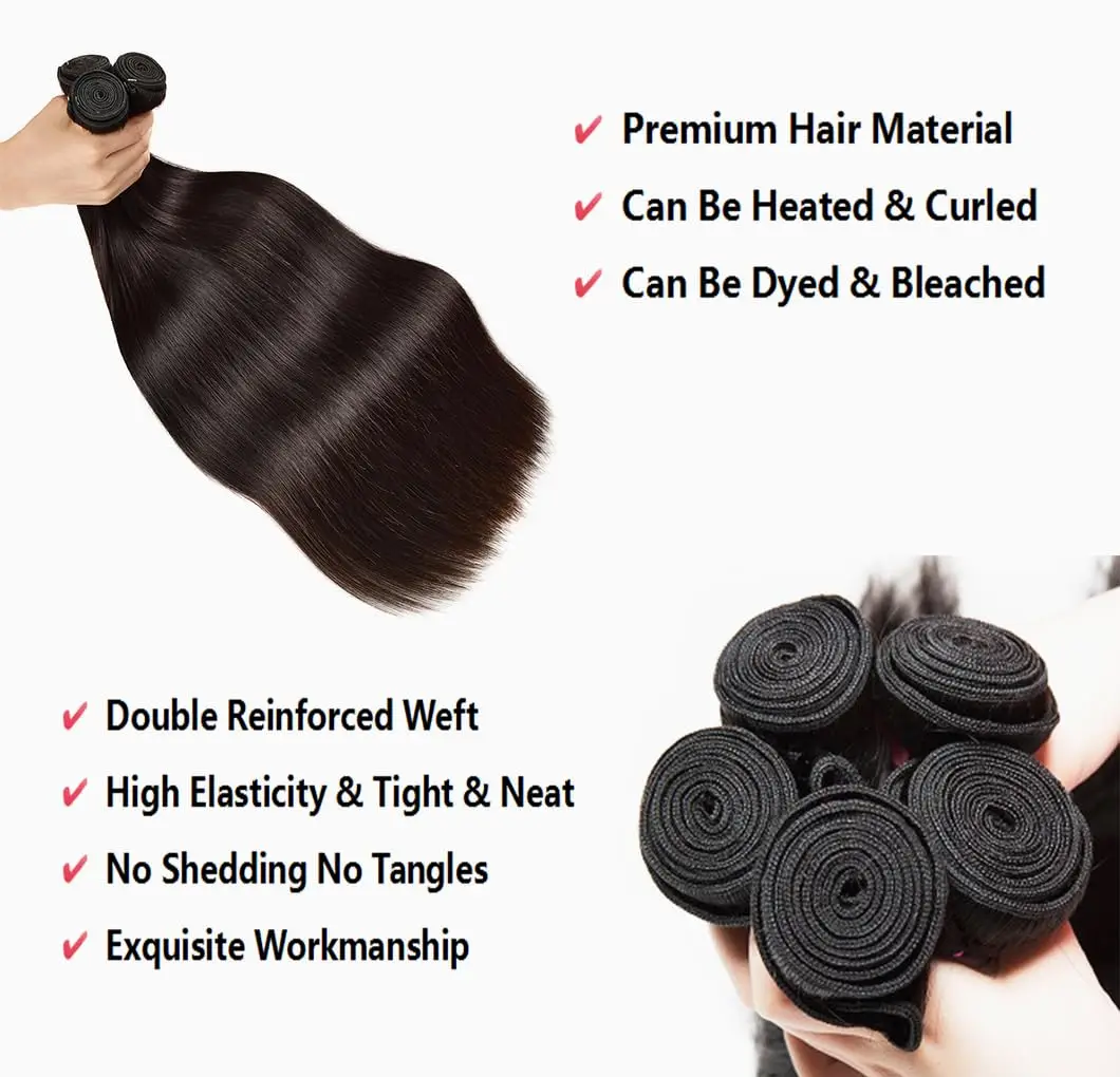 30인치 천연 블랙 번들 인모 100% 미가공 브라질 생모 붙임머리 4/5개 스트레이트 인모 연장