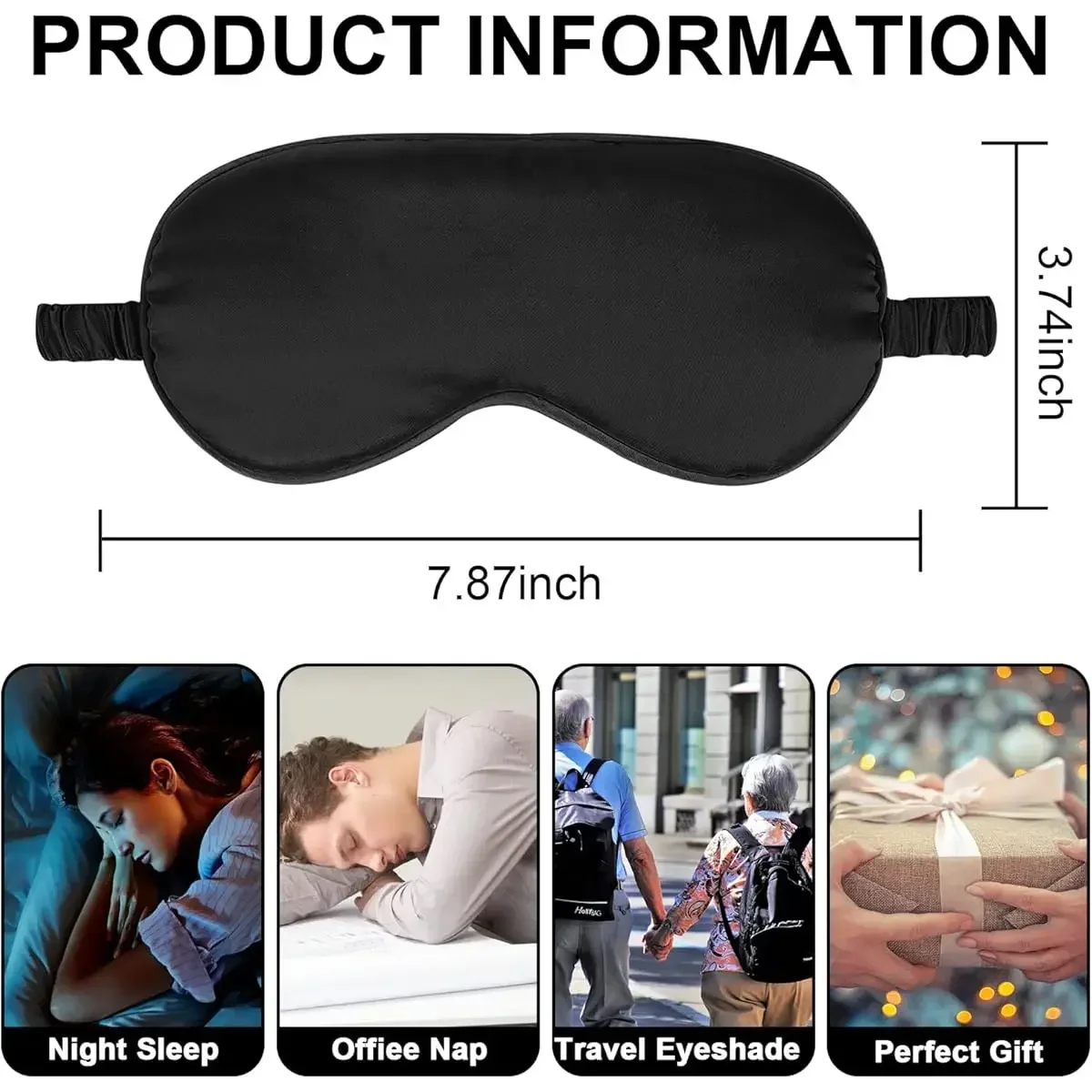 1Pc Double‑Sided Imitated Silk Sleep Eye Mask, Elastic Light‑Blocking Eyeshade, Adjustable Strap for Travel Noon Break Rest