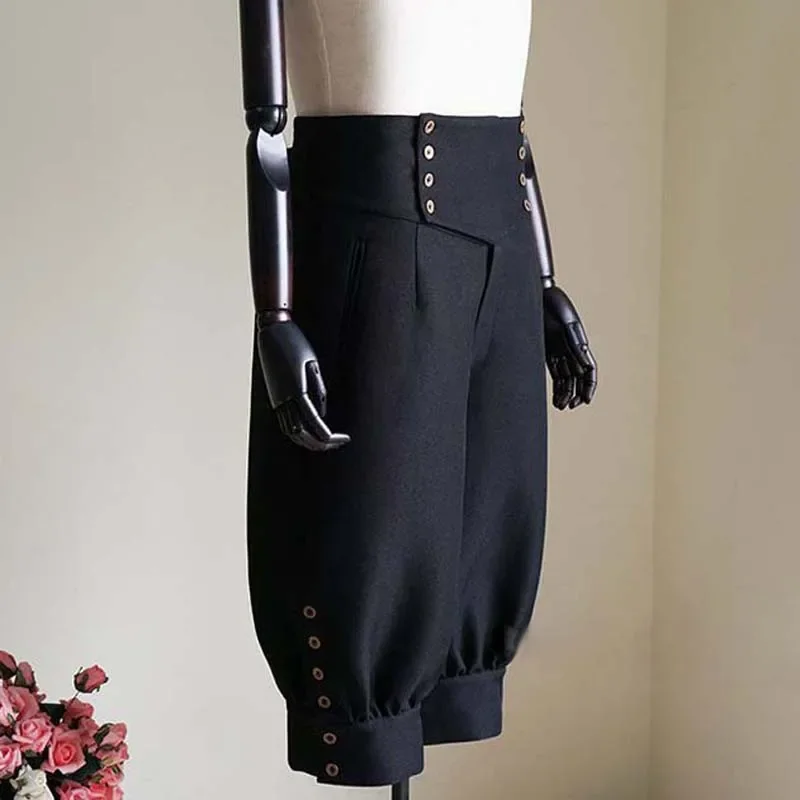 Gothic Steampunk High Waist Short Riding Breeches Black Lady Ouji Lolita Boystyle Trousers Riding Pants Unisex Biker 7 Pants.