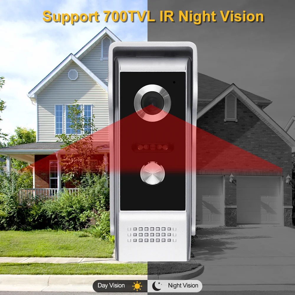 4.3inch Color Video Doorphone System Intercom Doorbell 2 Monitors Screen IR Night Vision Camera Waterproof for Home Apartments