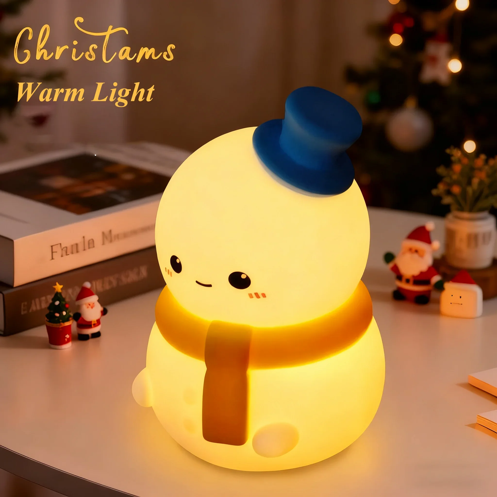 KFV Snowman Night Light Design Ambient Sleeping Light Touch Control Rechargeable Bedside Light Holiday Decoration Christmas Tree