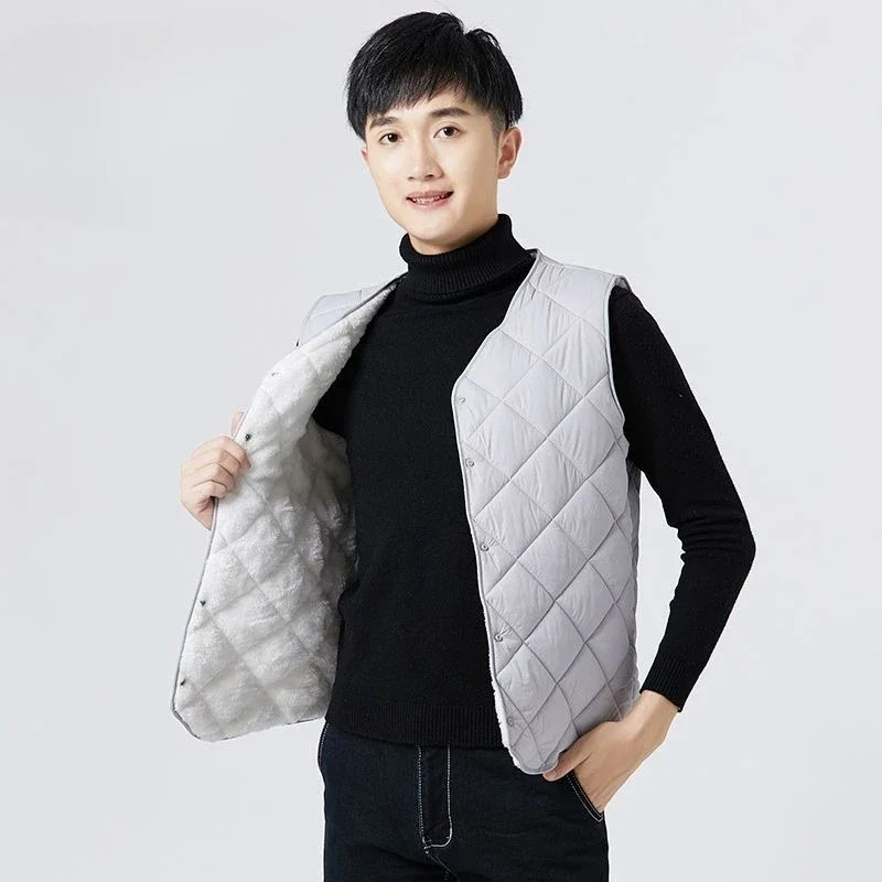 

Men's Sheepskin Like Thermal Vest Warm Winter Undercoat with Fleece Lining for Middle Aged Men Korean Style