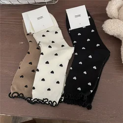 New Women Socks Cotton Ruffle Love Print Socks Middle Tube Autumn Spring Winter Sweet Style Socks Japanese Girls Socks Wholesale
