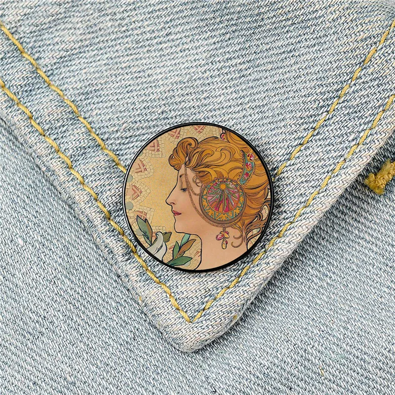 Zodiac by Alphonse Mucha Pin Custom Funny Brooches Shirt Lapel Bag Cute Badge Cartoon Jewelry Gift for Lover Girl Friends