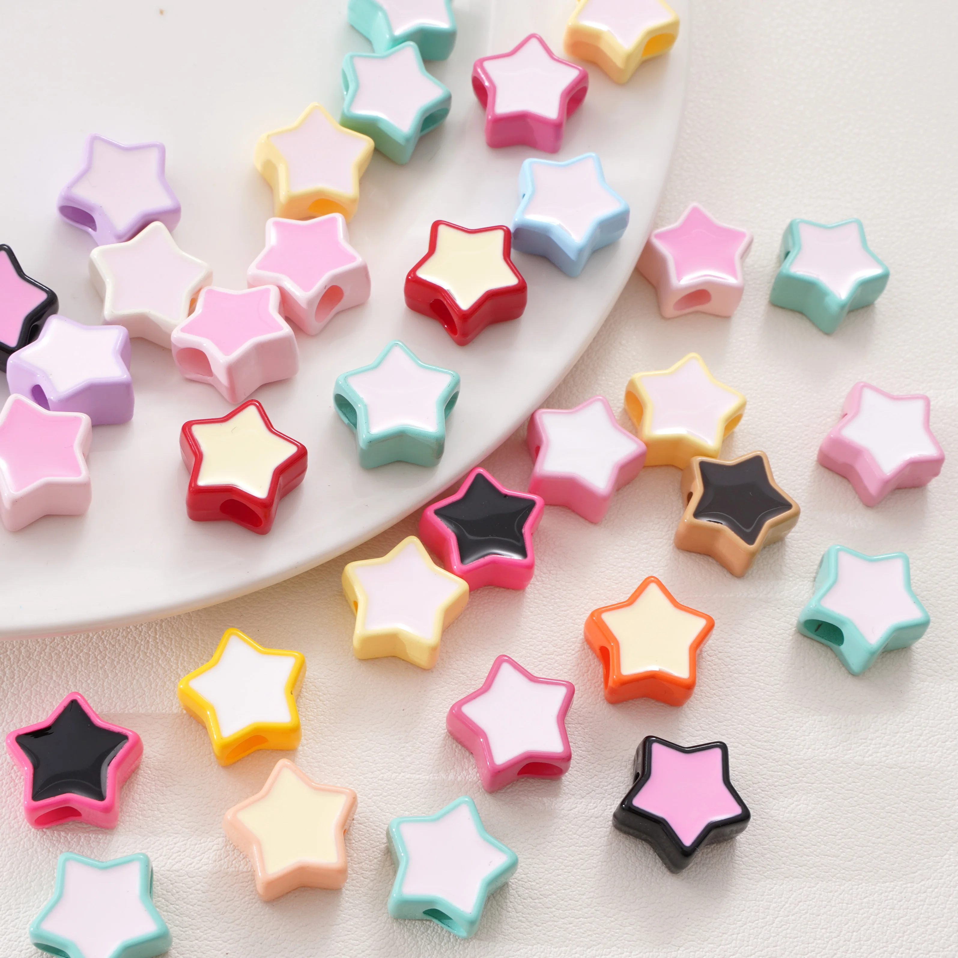 2-10Pcs 16mm Colorful Acrylic Star Beads with Large Holes Loose Spacer Beads for Jewelry Making DIY Bracelet Phone Chain Keychai