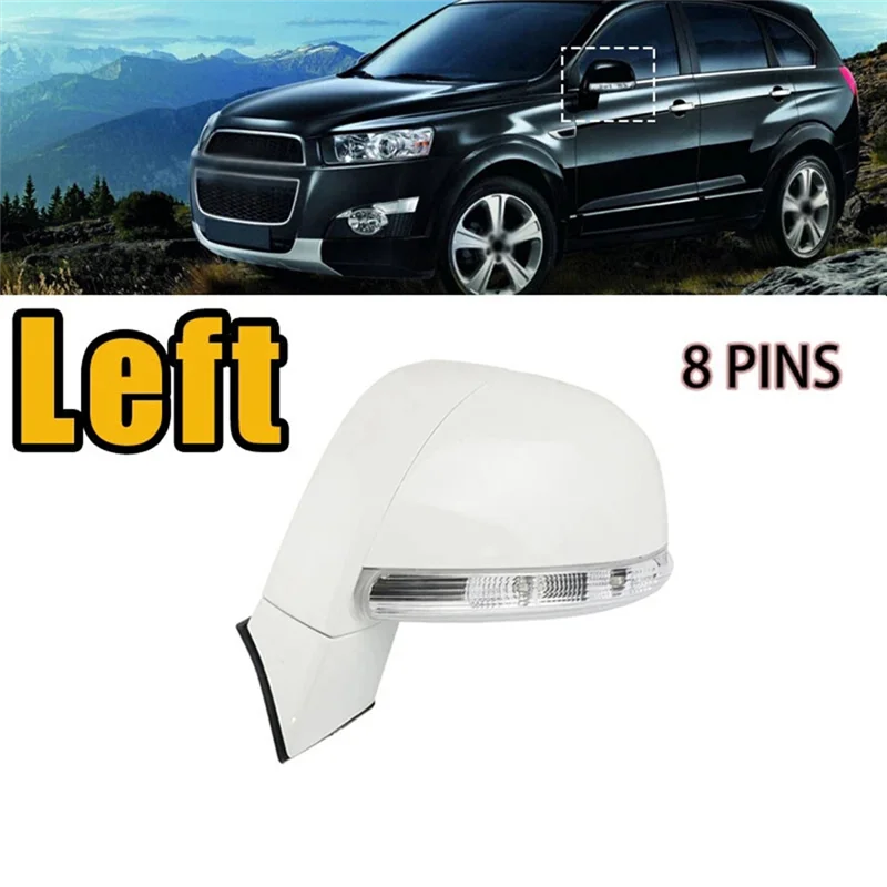Conjunto de espejo retrovisor lateral 8 pines calefacción blanca + lámpara LED para Captiva 2008-2017 con plegado automático