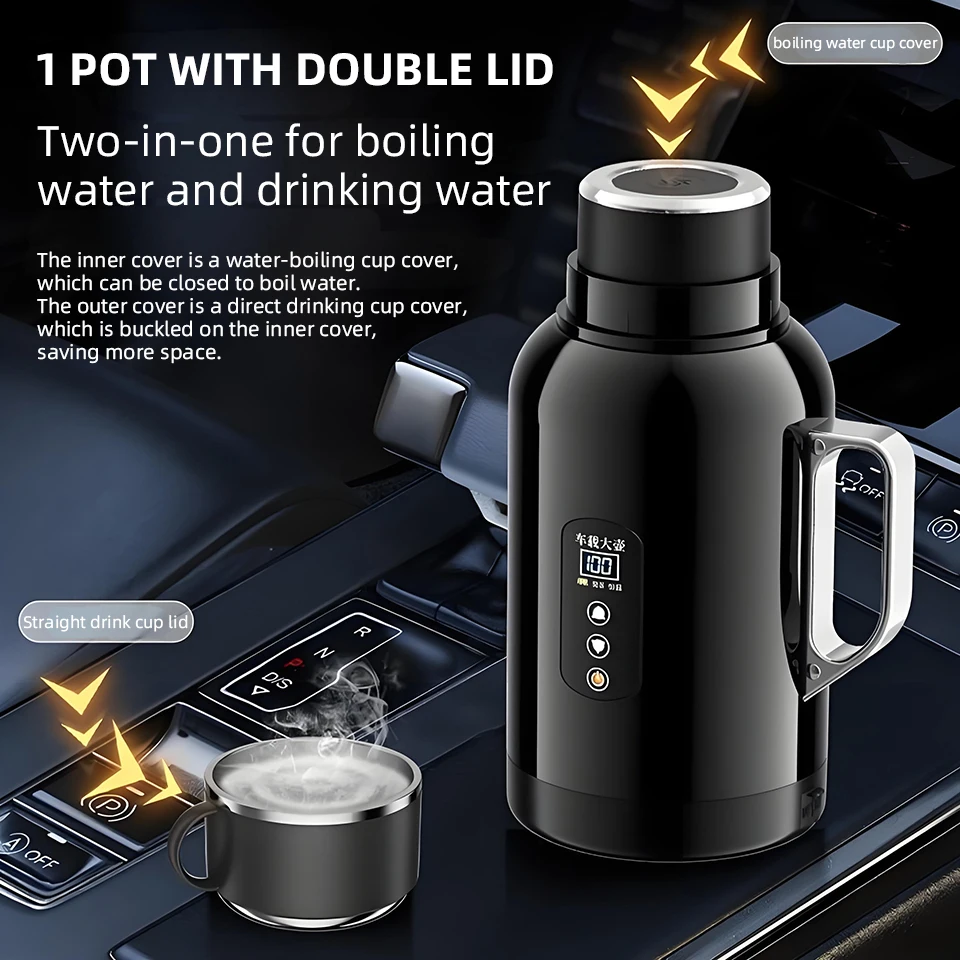 

Автомобильный чайник из нержавеющей стали 304, универсальный электрический чайник 12 В/24 В, быстрое кипячение, емкость 1500 мл, универсальный грузовик для автомобиля