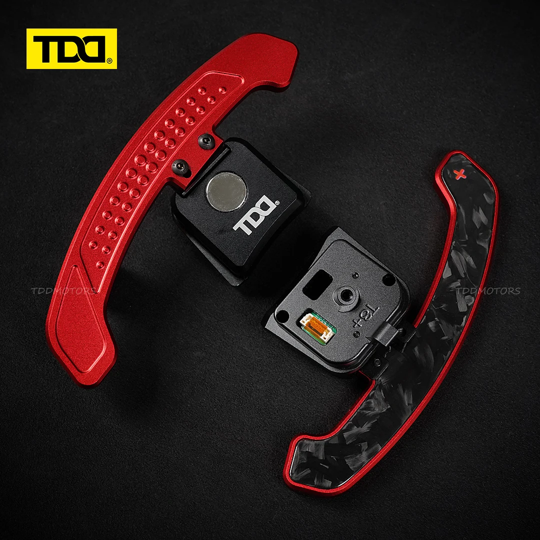 TDD لامعة ألياف الكربون المغناطيسي مجداف شيفتر لأودي ريال R8 2015-2023 عجلة القيادة التحول مجداف سبائك الألومنيوم الغطاء الخلفي