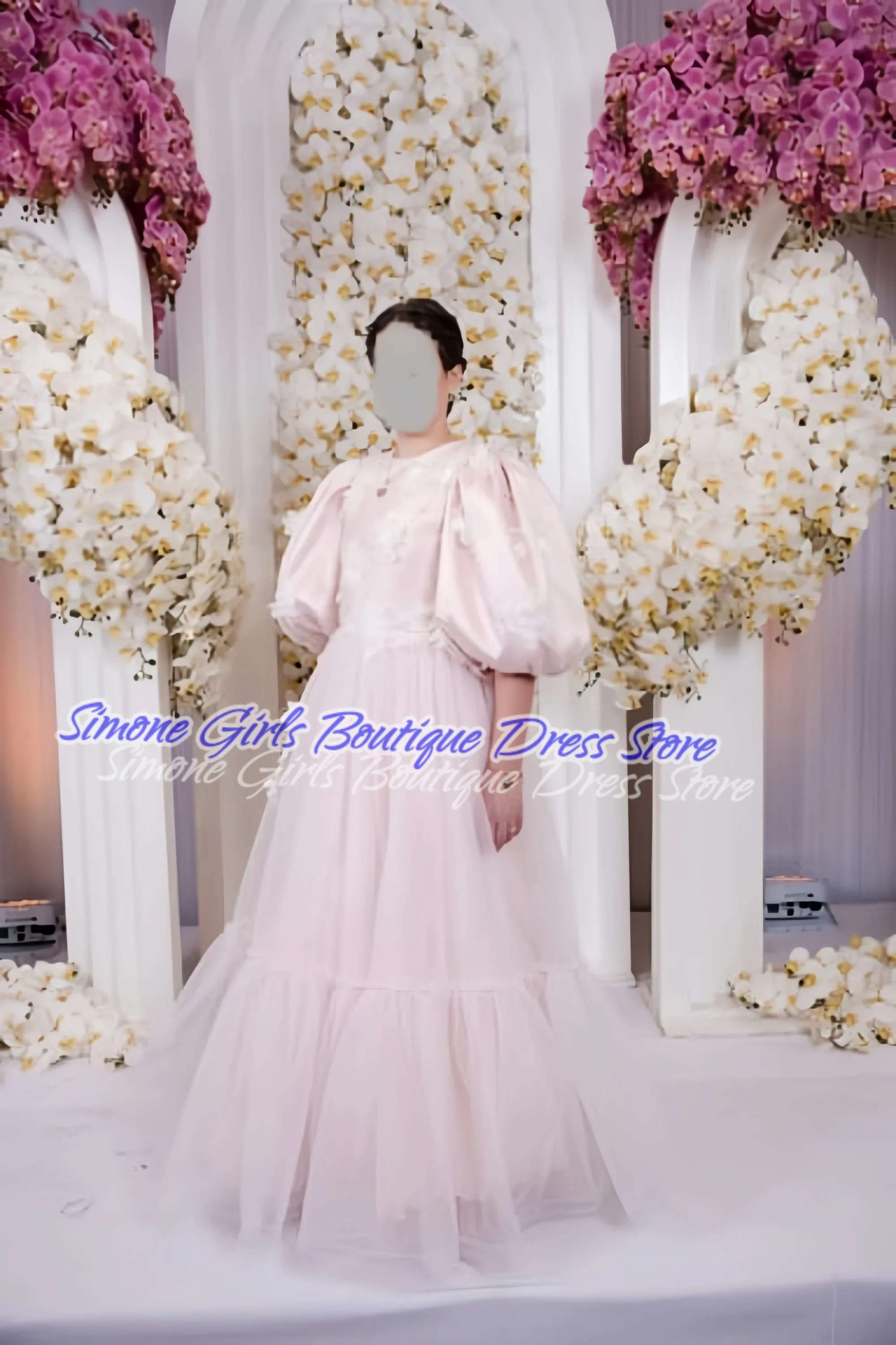 Bridesmaid Pink Tulle Flower Girl Dress for Wedding Pleated Elegant Half Sleeves Kid Birthday Communion Gown Parties Customized