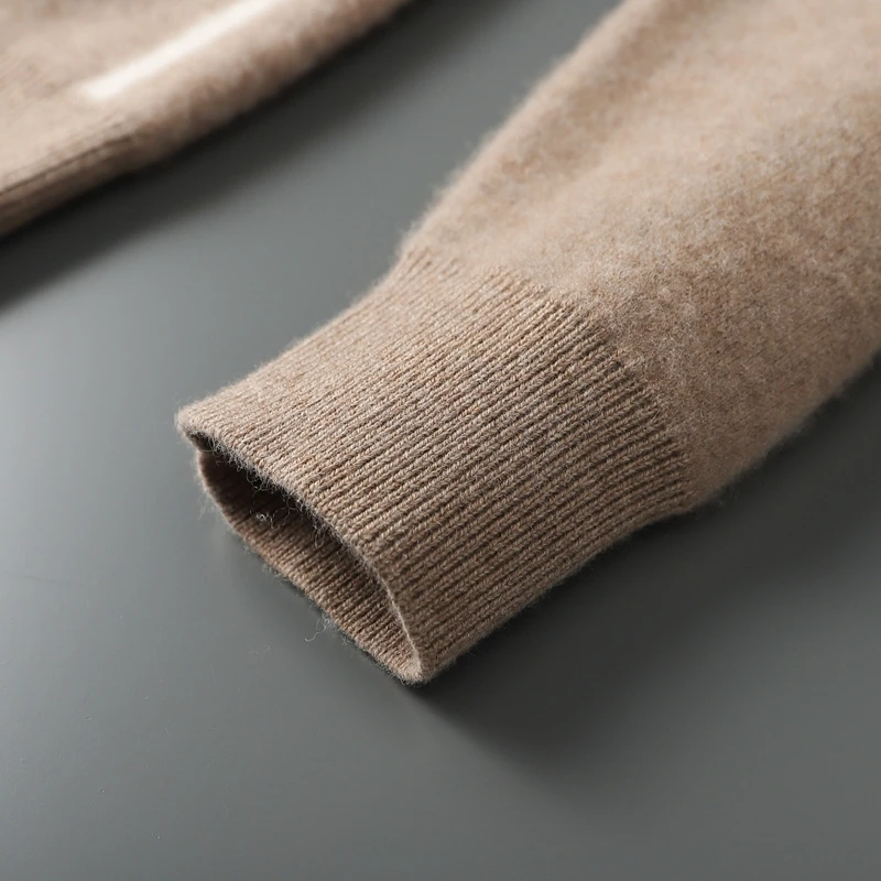 Chic Autumn Winter Men's Sweater 100% Cashmere Thick Contrast Color Hooded Cardigan Soft Knitwear Casual Comfort Cashmere Tops