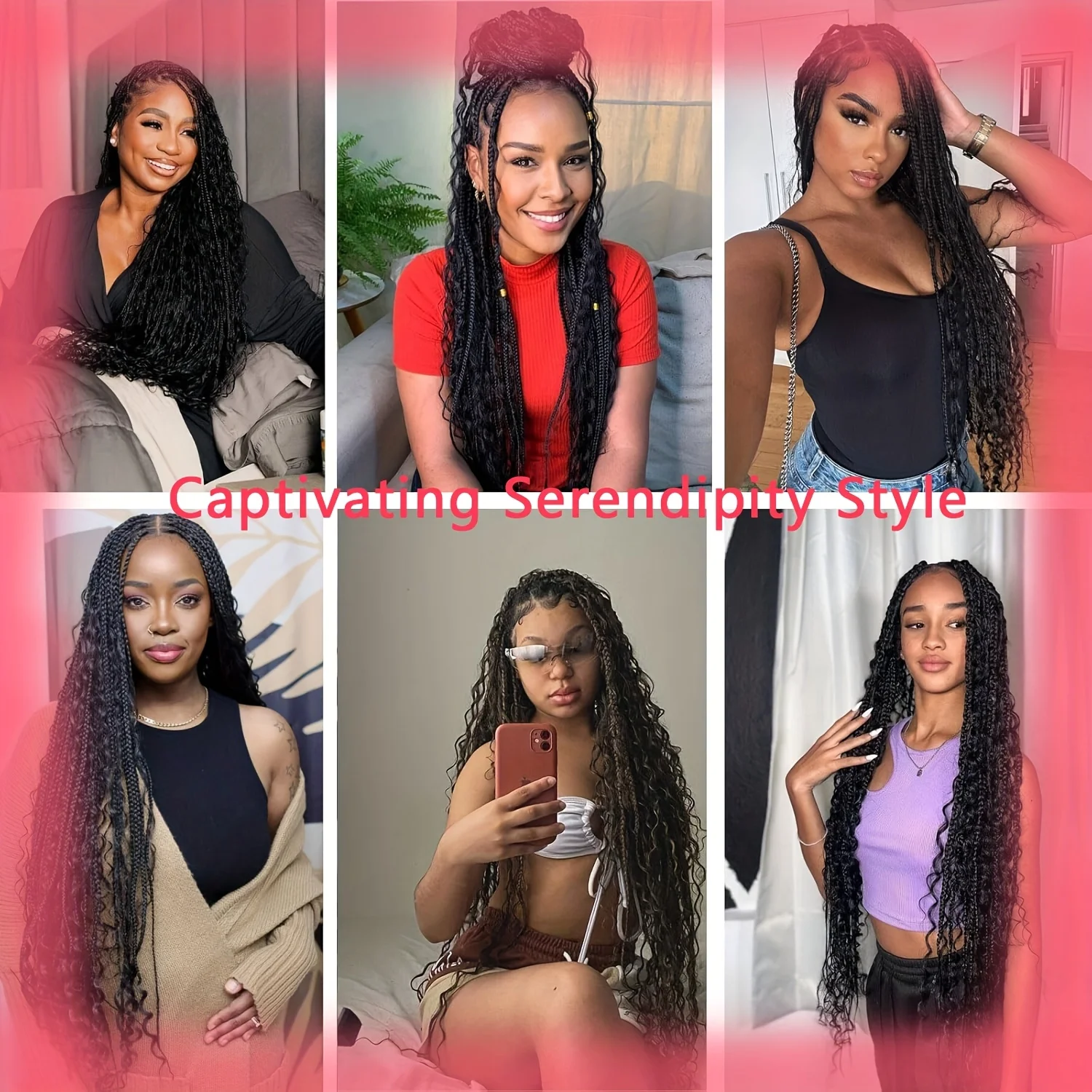 ضفائر شعر كروشيه صناعية على شكل صندوق آلهة مع أطراف مجعدة، وصلات شعر كروشيه بوهيمية ملفوفة مسبقًا للنساء