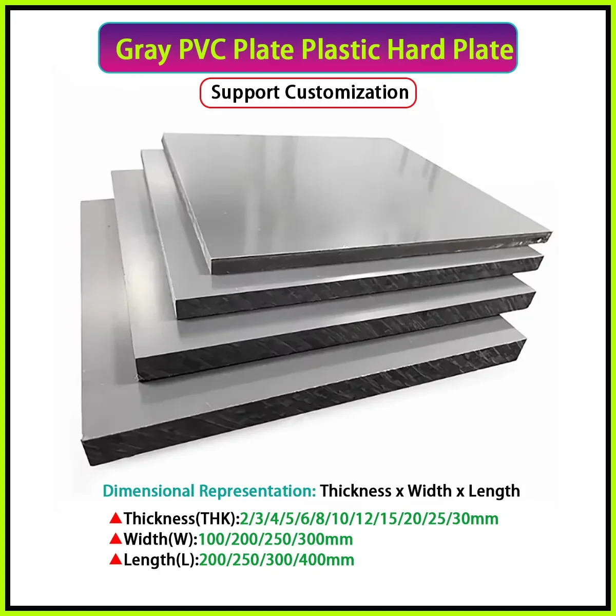 Gray PVC Plate, Plastic Hard Plate, Acid Alkali Resistant Corrosion-Resistant , Thk 2/3/4/5/6/8/10/12/15/20/25/30mm