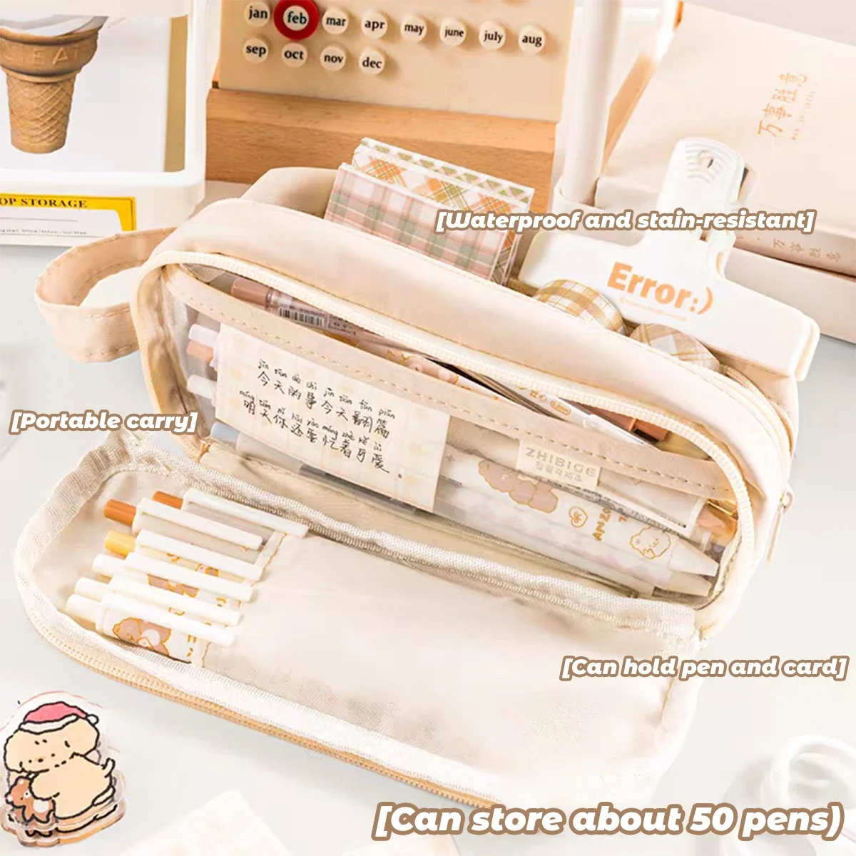 INS Pencil Case Transparent Simple Large Capacity Waterproof Bag Korean Student Stationery Storage Box School Supply