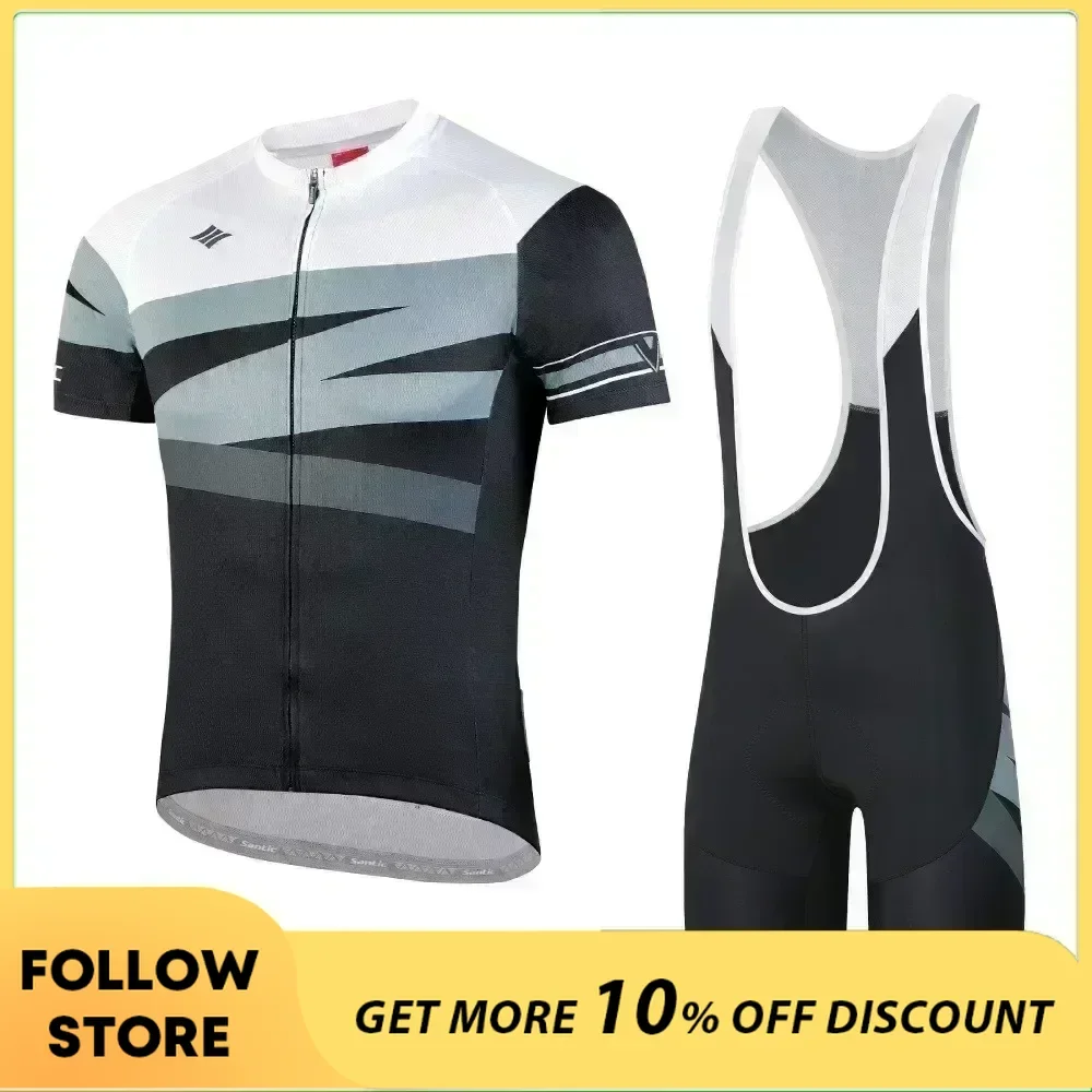 

Santic Men's Cycling Jersey Set Bib Shorts 4D Padded Short Sleeve Outfits Quick-Dry MTB Bike Sports Clothing Suits Asian Size