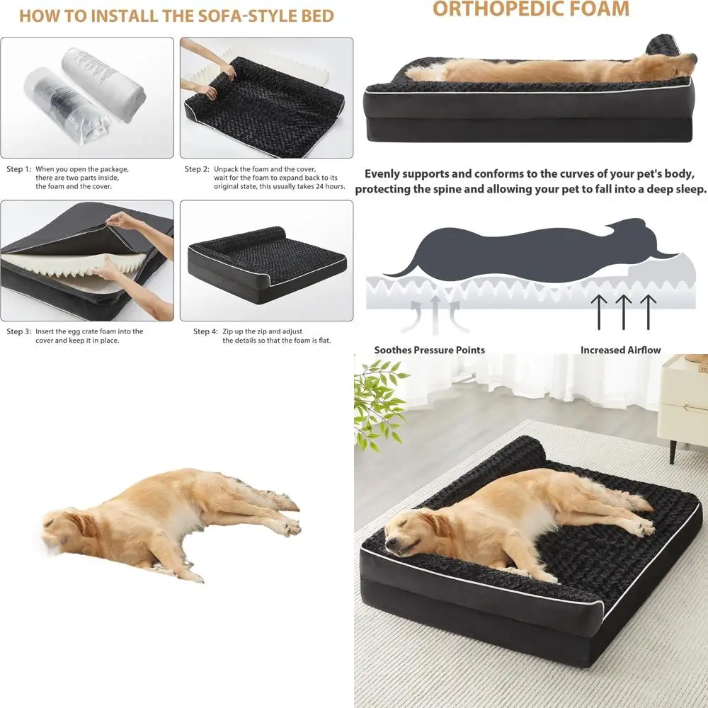 

Large Dog Orthopedic Bed - Waterproof Removable Cover, Non-Slip Base for Comfort