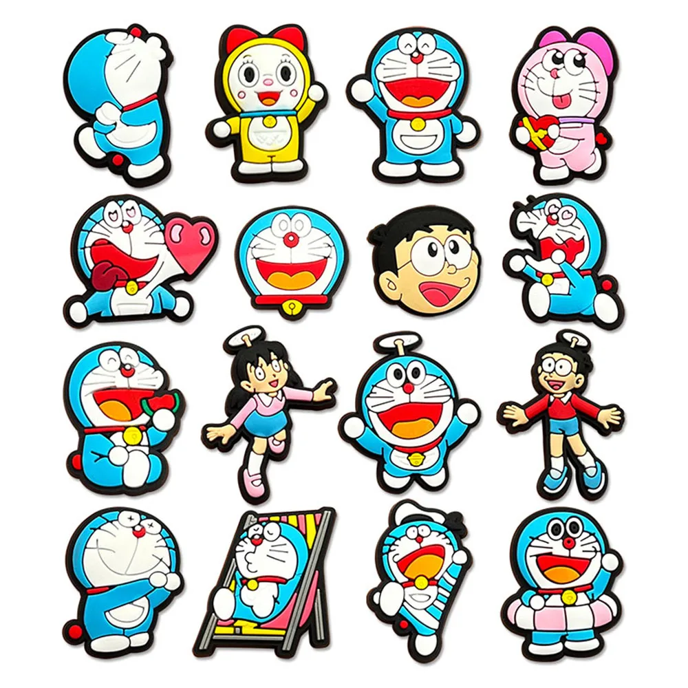 

1-16pcs Cartoon Doraemon Shoe Charms Accessories Anime Shoe Charms Decoration Clog Sandal Children's Party Gifts