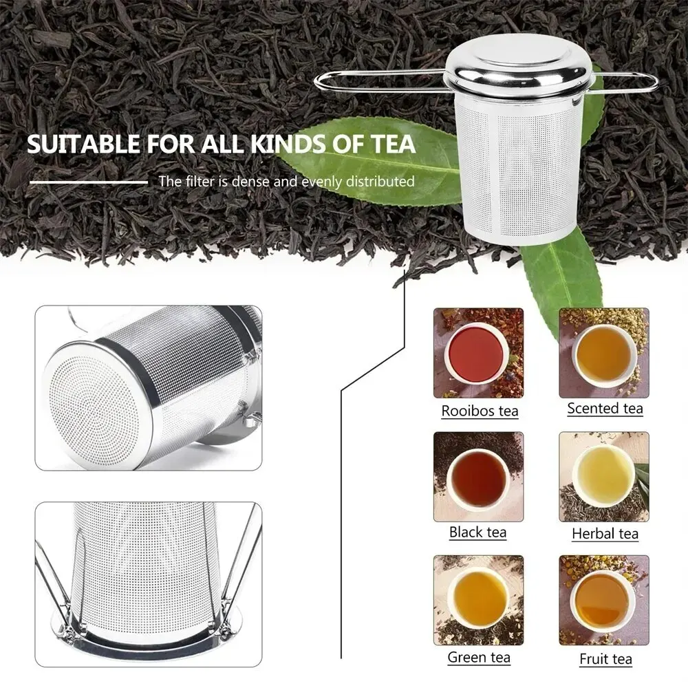 A Set Stainless Steel Mesh Tea Infuser with Lid Reusable Cup Strainer Loose Leaf Spice Filter for Teapots Mugs Cup