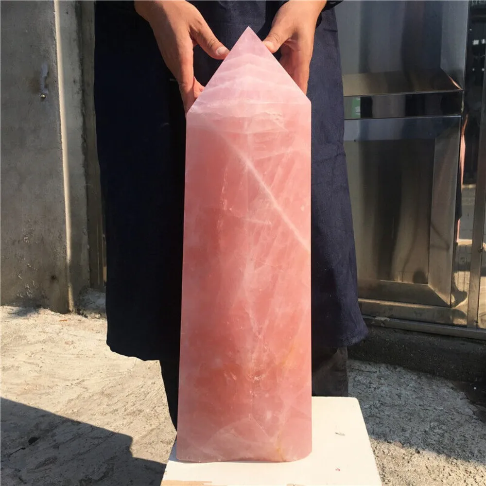 

Natural Sakura Pink Crystal Dot Rose Quartz Hexagonal Prism Decorated Magic Wand Treatment Gem Crystal Energy Tower