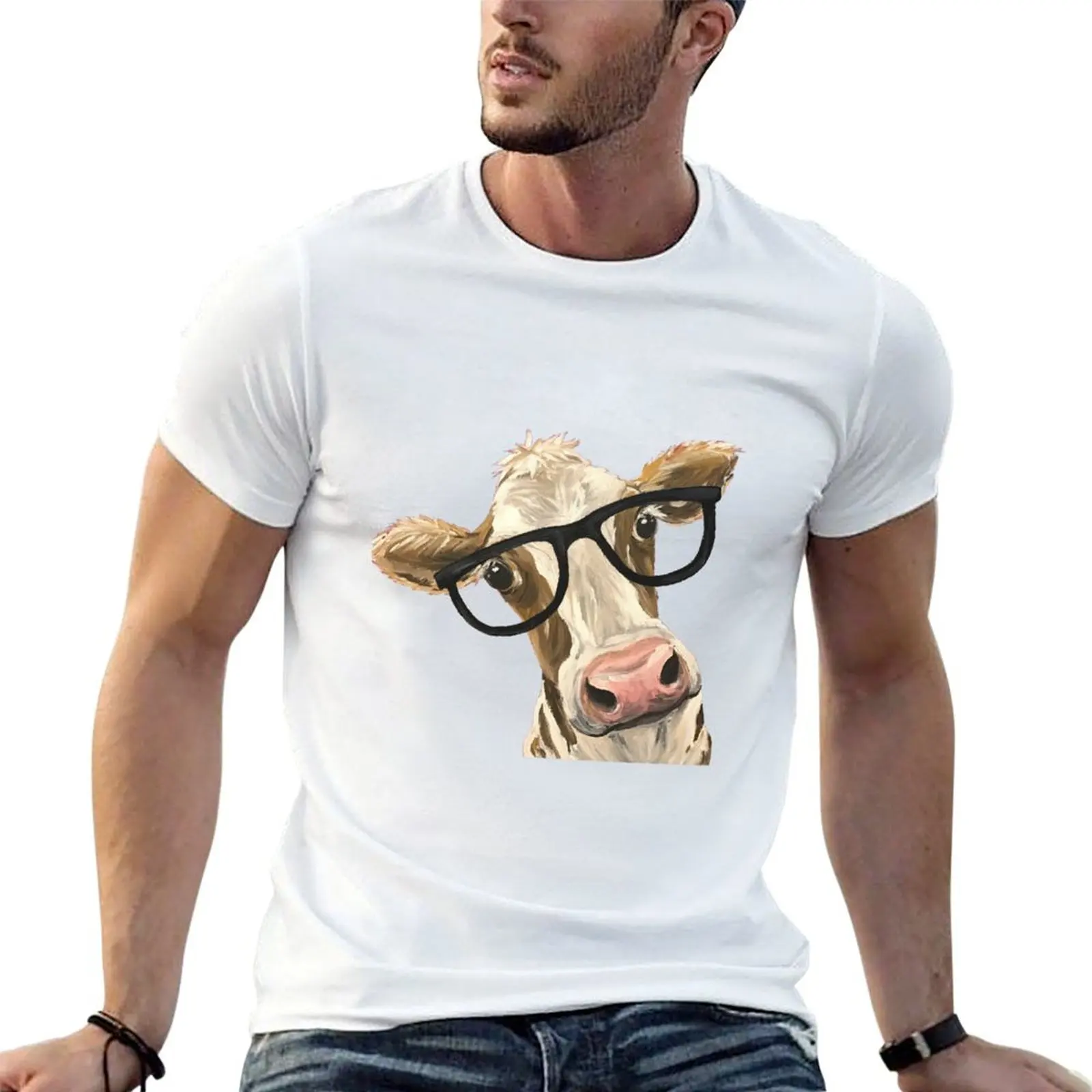 

Funny Cow art, cow with glasses art T-Shirt t shirts for man cotton funny t shirt custom print t shirt man designer T-shirt