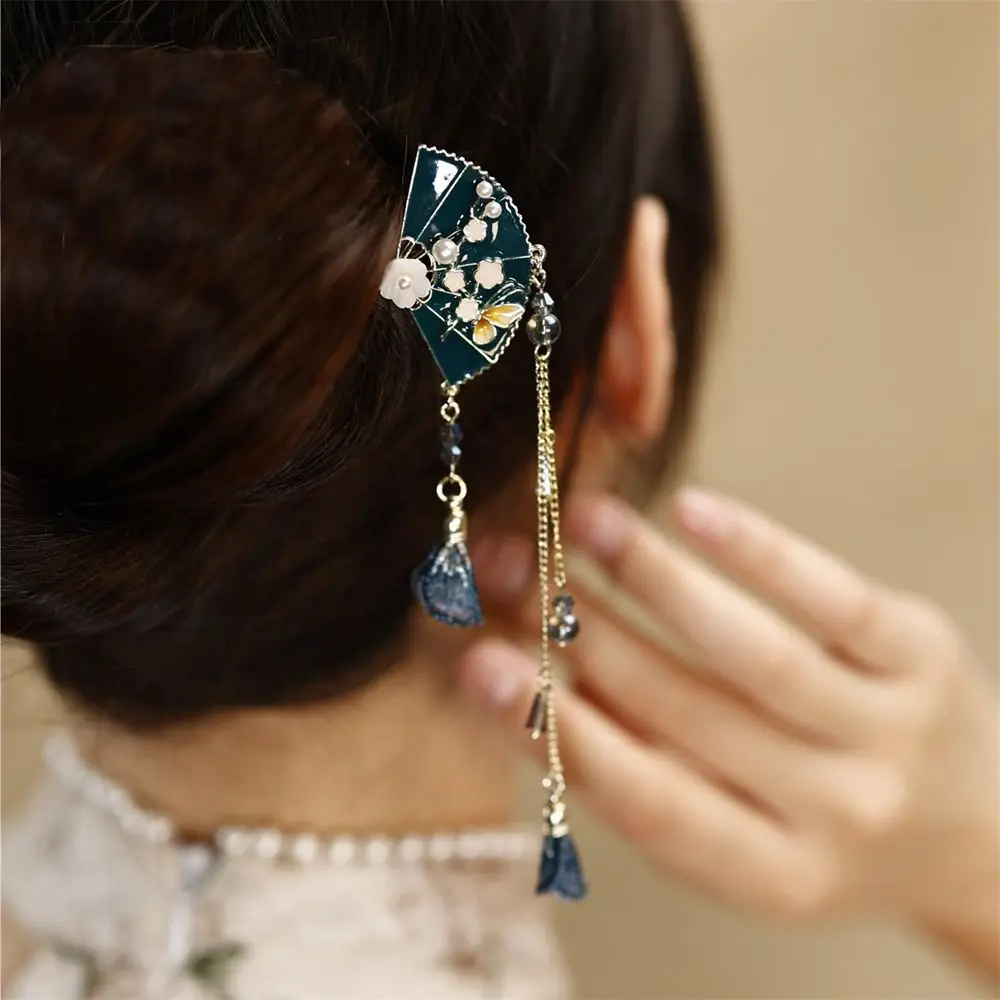 Pearl Fan Sector Tassel Pendant Hairpin Hanfu Hair Sticks Ancient Headwear Ancient Style Hairpin Chinese Style Headwear