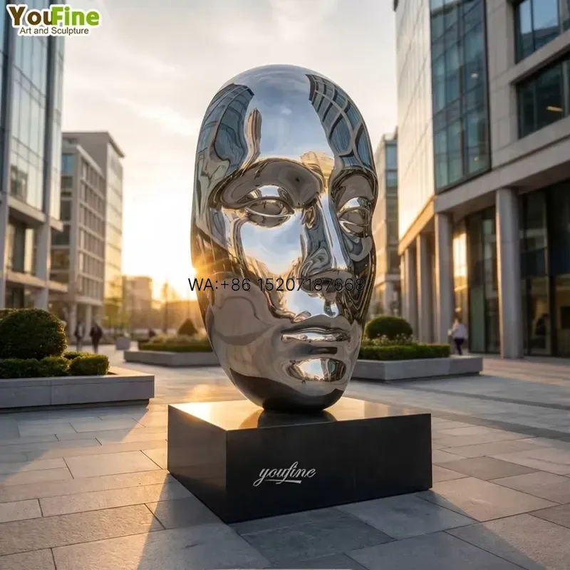 Wmwmnu Outdoor Garden Abstract Stainless Steel Human Face Sculpture Modern Metal Art Decor for Villa Courtyard Lawn Landscape