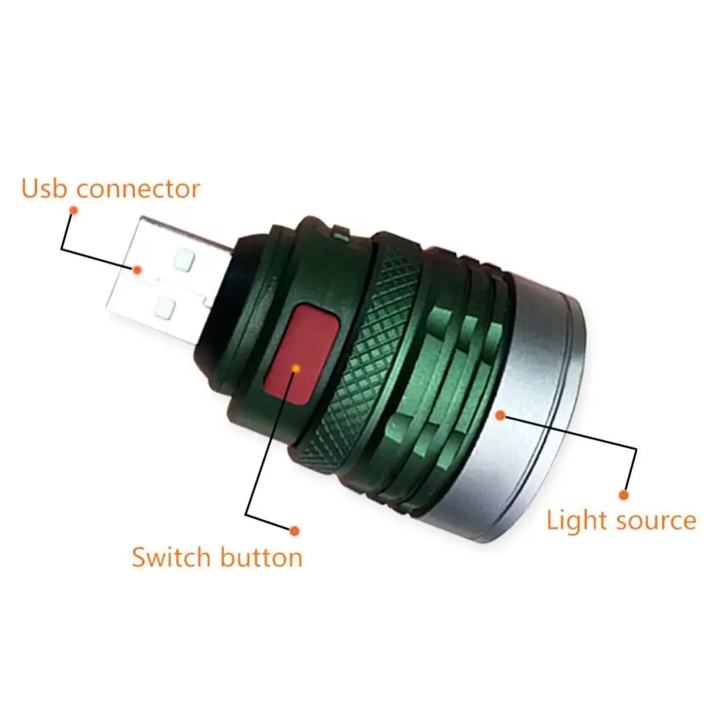 Interface USB Mini Lanterna, Power Bank, Flash Light, Zoomable Torch, 3 Modos