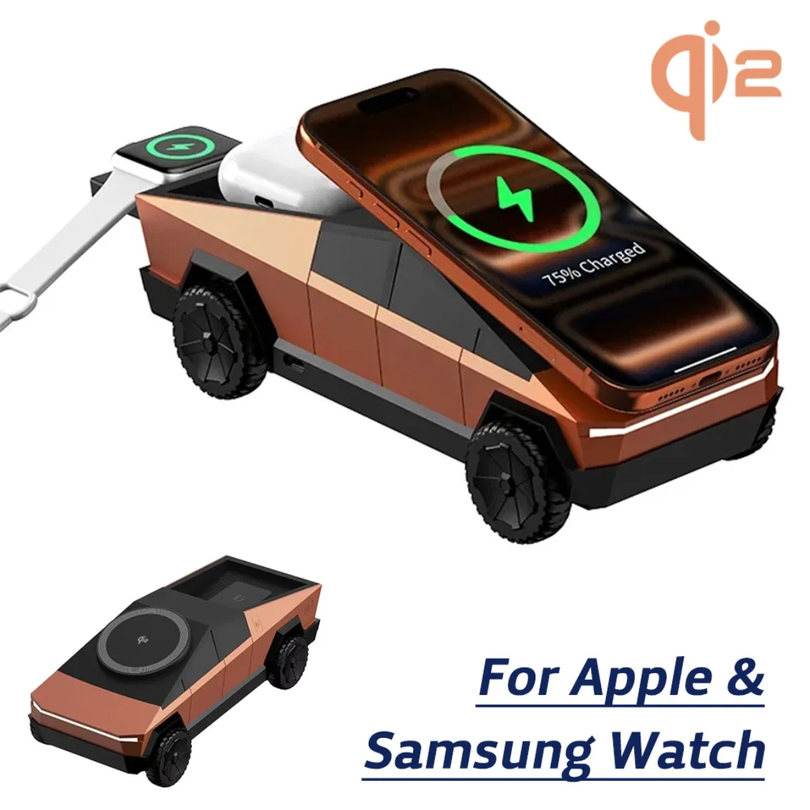 

Беспроводное зарядное устройство Qi2 15 Вт 3 в 1 с магнитной быстрой зарядкой для iPhone 17 ~ 12 Apple Watch 11-2 Samsung Watch 7 6 Airpods Pro Buds3 Pro
