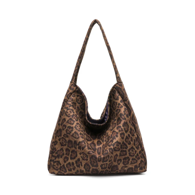 

Retro Leopard Suede Tote Bag Large Capacity Commuter Underarm Purse