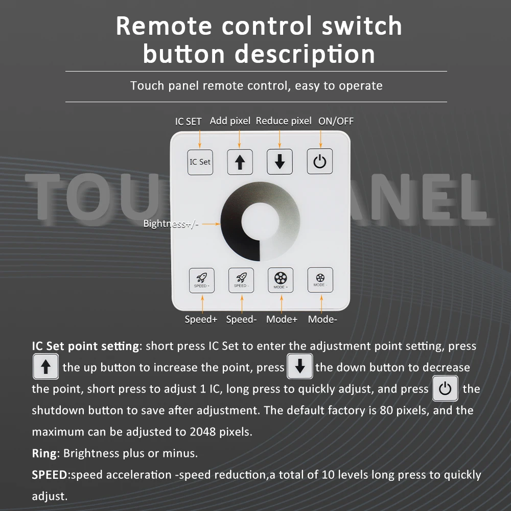 WS2811 LED Strip Light Controller 2048 Pixels 3 Keys Touch Remote Dimmer Control for 24V Chasing Running Water Flowing Tape Lamp