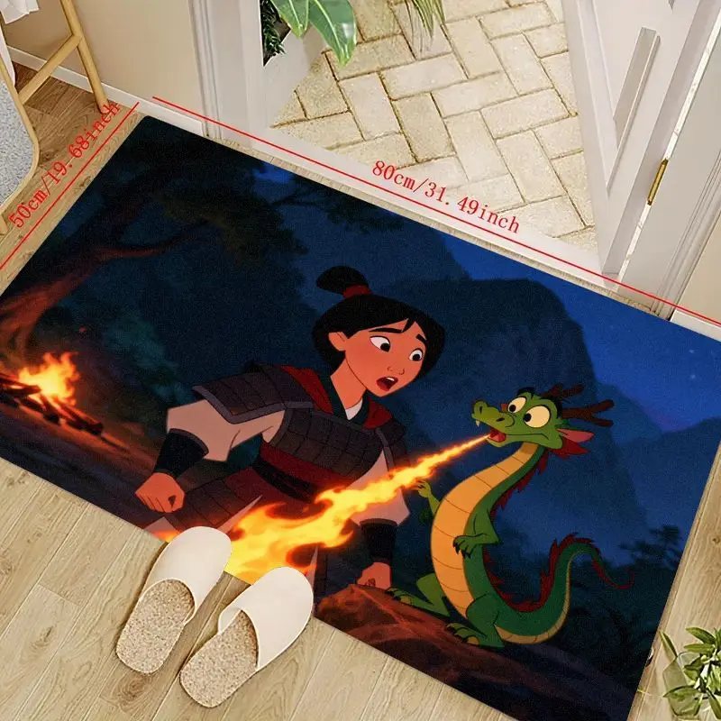 

1 шт., напольный коврик Disney Mulan & Mushu The Dragon Fire Breathing с анимационным фильмом, 50x80 см (19,68x31,49 дюйма), нескользящий, моющийся D