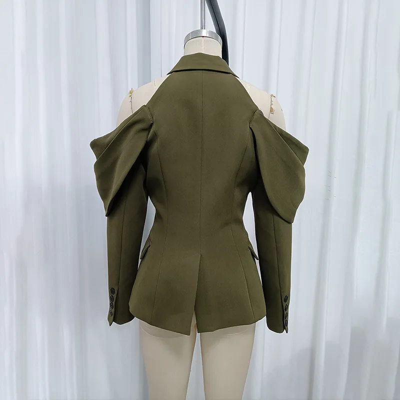 HKSH Women Blazer Stylish High-end Elegant Off Shoulder Patchwork Design Solid Color Trendy Ins Slim Fit Niche Suit-Coat HK27093