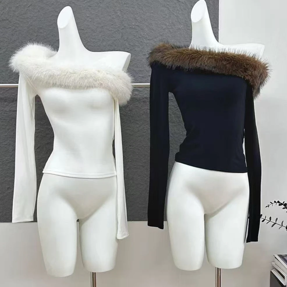 

Новинка 2026: Ретро-топ Y2K с открытыми плечами, леопардовым принтом, мехом, длинными рукавами, облегающий, сексуальный, в уличном стиле, модный, трендовый, эстетичный, для женщин