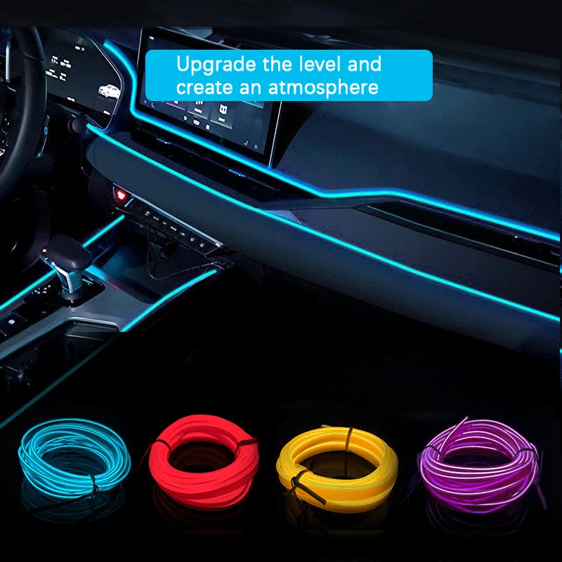 

1M/3M/5M Neon LED Car Interior Decorative Lamps Strips USB Drive For DIY Decorative Dashboard Console Ambient Light Cold Light