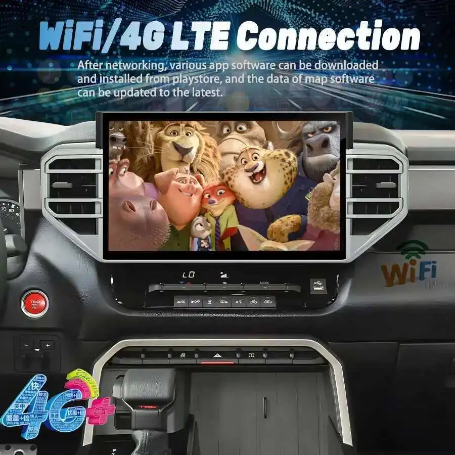 مشغل وسائط متعددة HU ستيريو 14.6 بوصة شاشة QLED لتويوتا تندرا 2020-2024 سيكويا أندرويد 14 CarPlay نظام تحديد المواقع والملاحة راديو السيارة