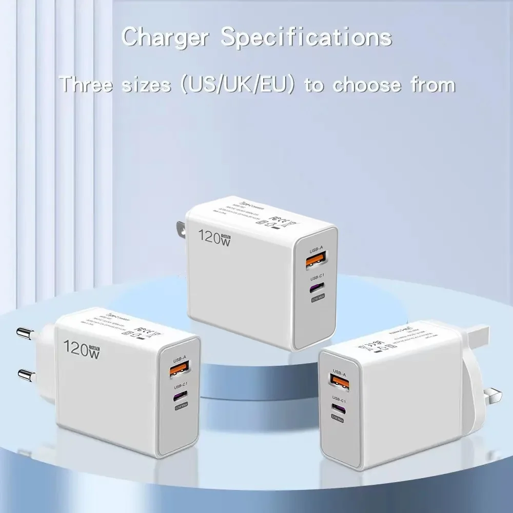 USB GaN Charger QC 3.0 120W Fast Charging Mobile Phone Charger Wall Adapter For iPhone 15 Samsung Xiaomi Huawei Type C Charger - náhled 5