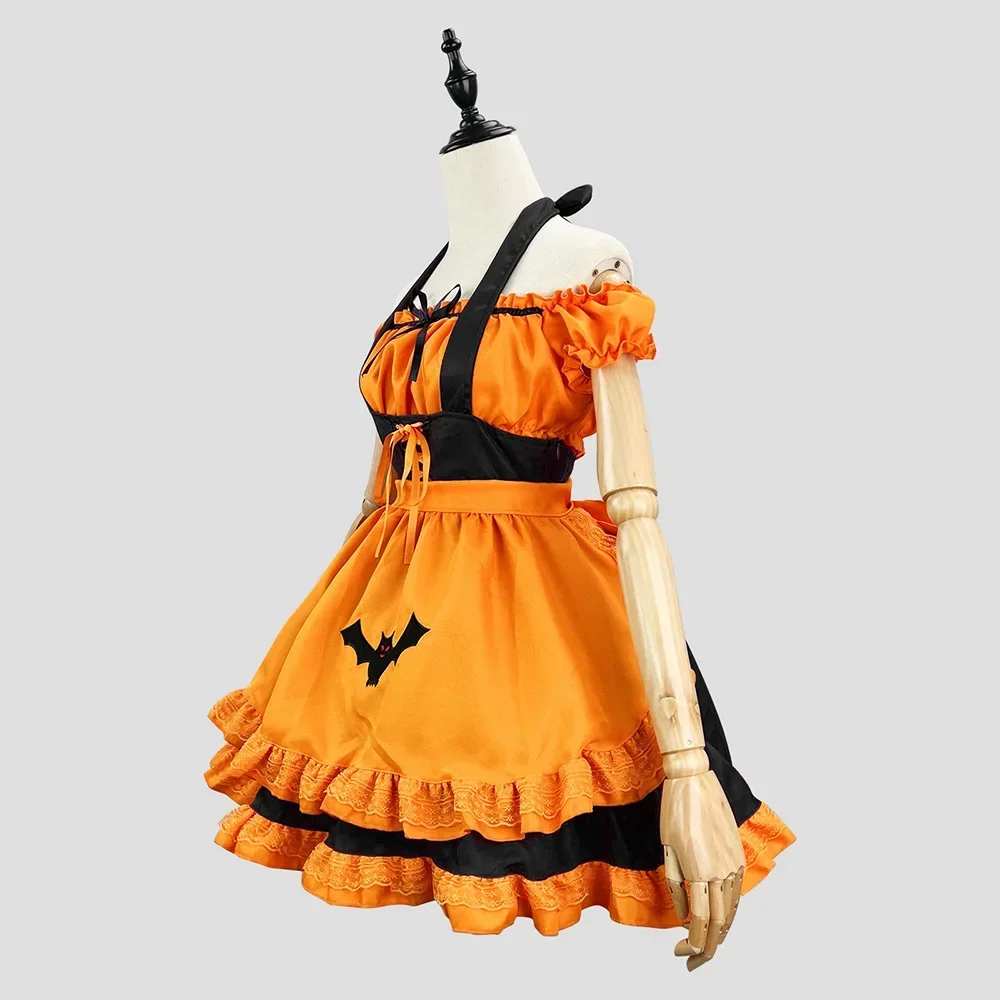 Orange Cute Bat Lolita Maid Dress Costume Cosplay Magic Witch Vampire Maid Dress Suit For Maid Halloween Party Costumes S -5XL