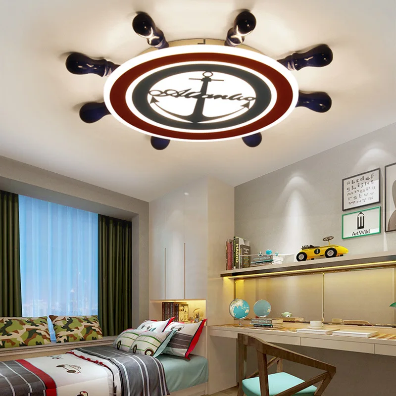 Contemporary Acrylic Rudder Mediterranean Boy Bedroom Lamps Restaurant Children Playground Eye Protection LED Ceiling Lights