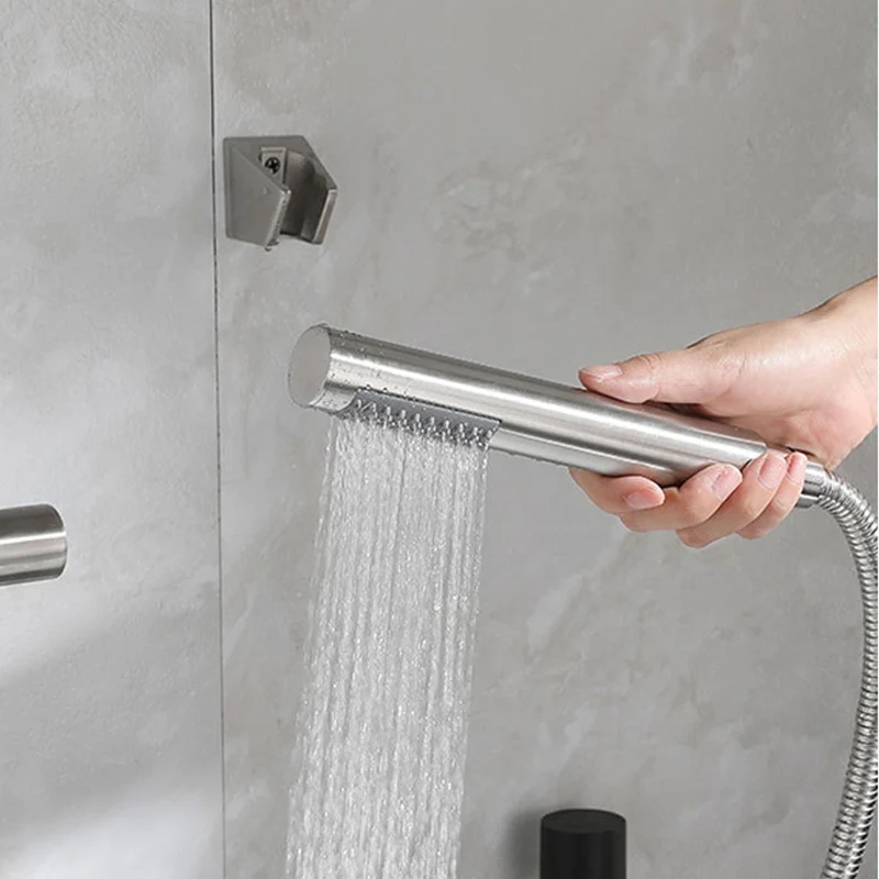 Stainless Steel Cylindrical Handheld Booster Shower Head Hotel Home Bathroom Universal Shower Head Set