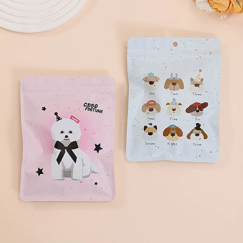 100pcs Cartoon Dog Zipper Bags Cute Small Pouch For Candy Chocolate Cookie Nougat Biscuit Gift Packing Kids Children