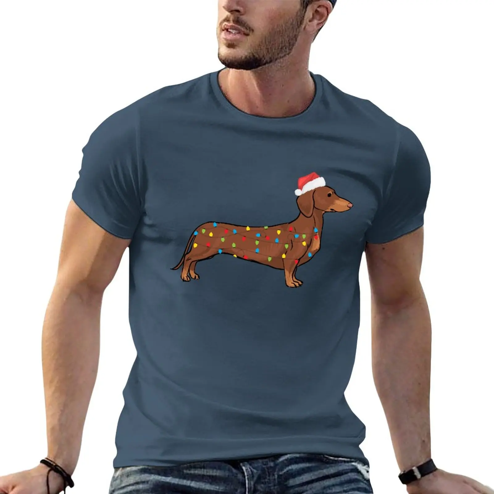 Wieners Doxie Christmas Lights Xmas Gift T-Shirt summer top new edition cute clothes men t shirts