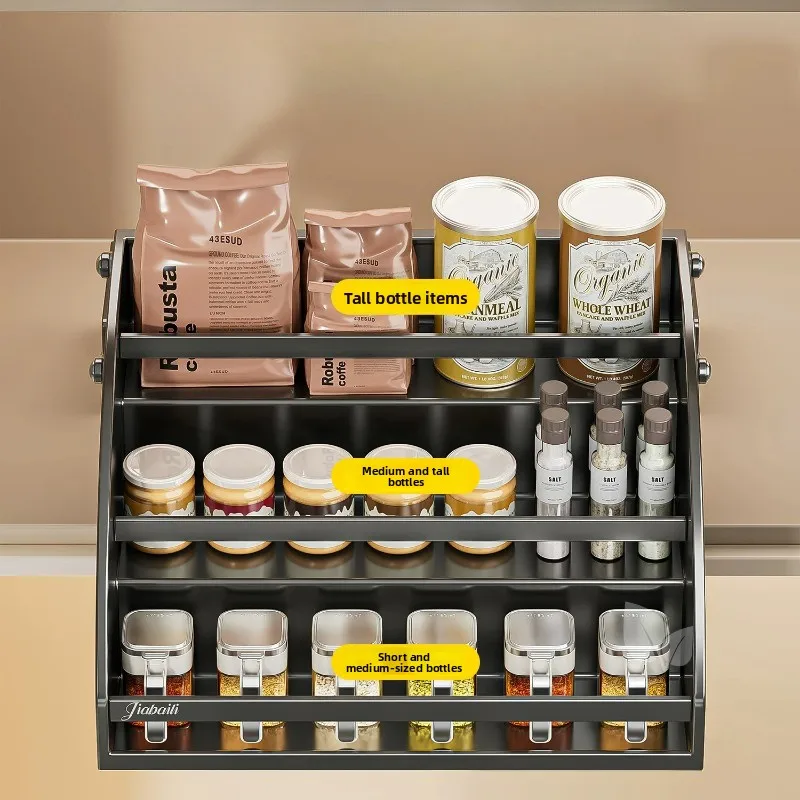 

Pull Down Spice Basket, Triple Layer Expandable Shelf, Overhead Lift Rack for Cabinet, Strong Seasoning Unit with Large Capacity