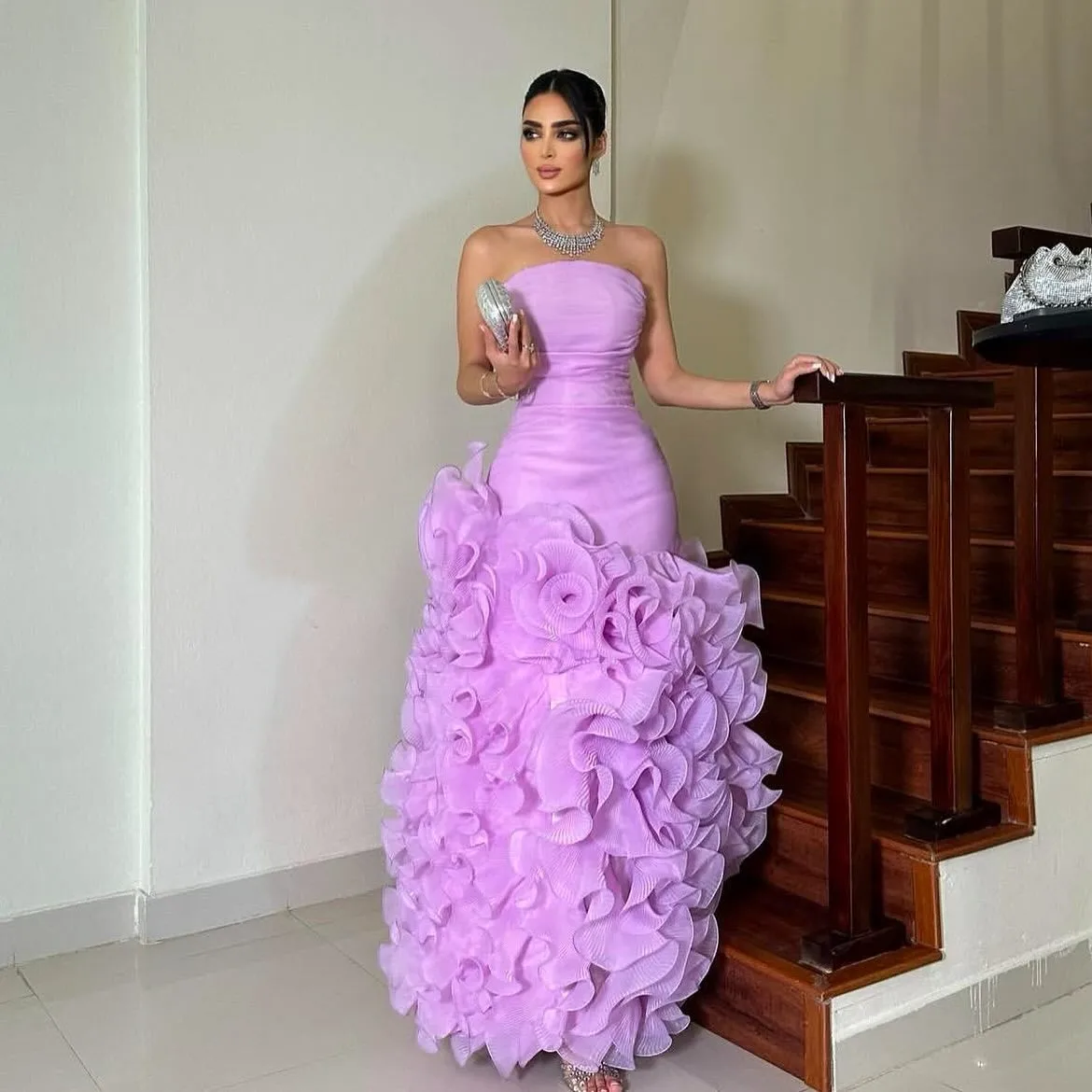 Customized Exquisite Organza Flower Pleat A-line Strapless Long Dresses Bespoke Occasion Dresses Formal Fashion Intricate Sexy