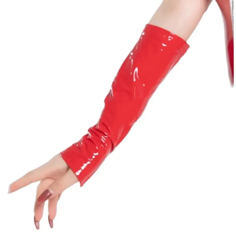 

Sexy Red Half Finger High Elasticity Glossy Leather Gloves Cosplay Women Nightclub Pole Dance Punk Fingerless Stage Performance