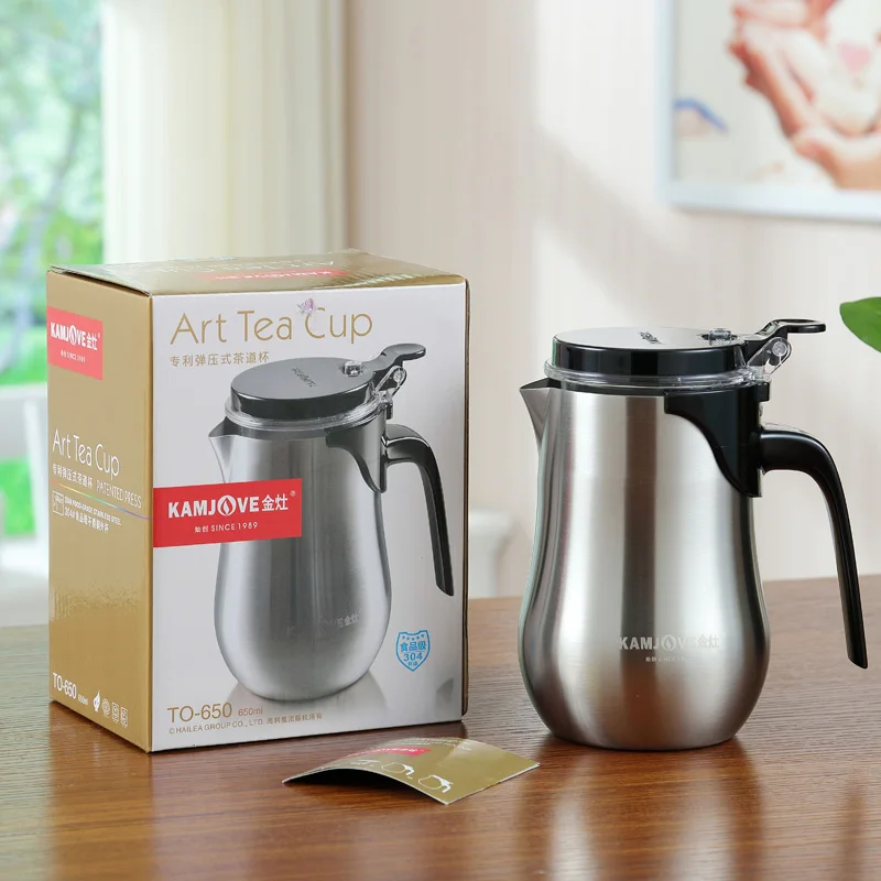 

Элегантная чайная чашка Kamjove 650 мл, чайный горшок из нержавеющей стали 304, цветочный чайник с кнопкой, офисный домашний чайный набор