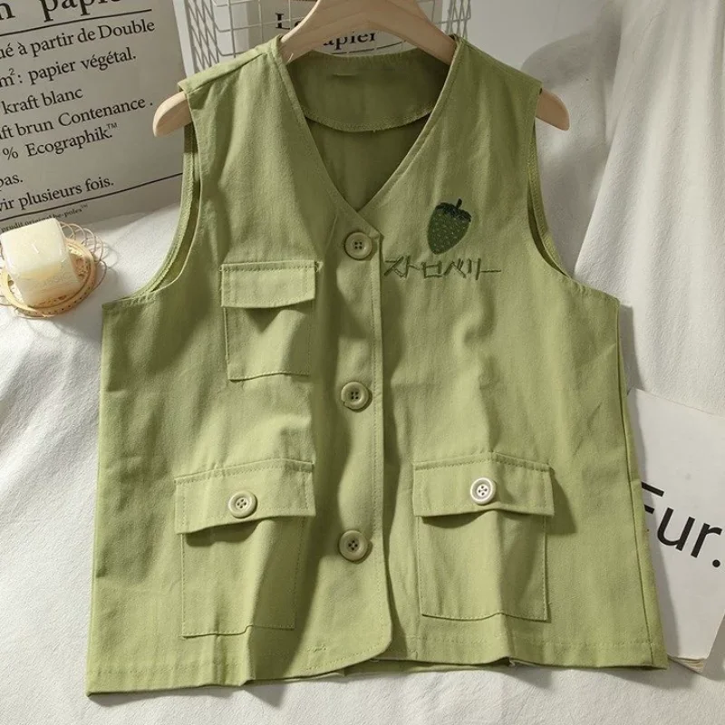 

American style spicy girl loose casual versatile women's vest spring/autumn new embroidered sleeveless British style women's top